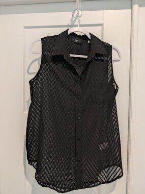 Tahari Dot Mesh Collared Button Down Sleeveless Blouse - Size M NWOT